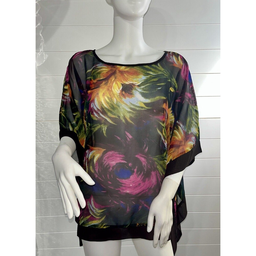 Y2K 2000s’ Chenault M Floral Kimono Tunic Top Blouse Red Black Whimsygoth - Picture 1 of 12